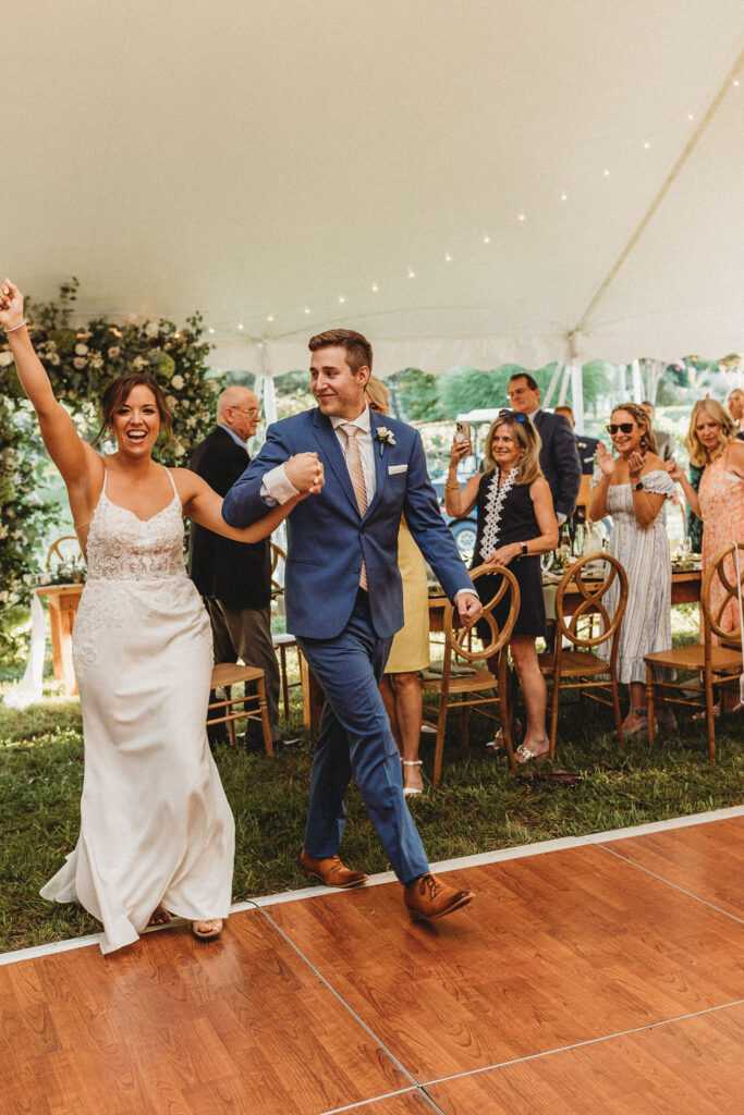 Christine and Michael first dance under the twinkly lights in the tent