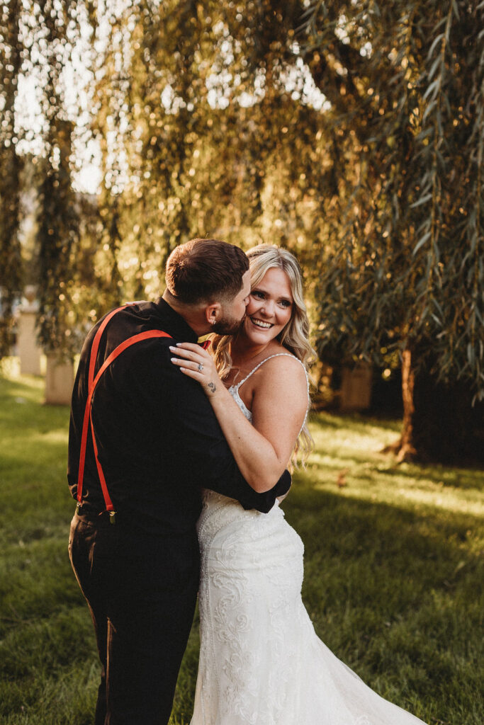romantic golden hour bride and groom wedding photo