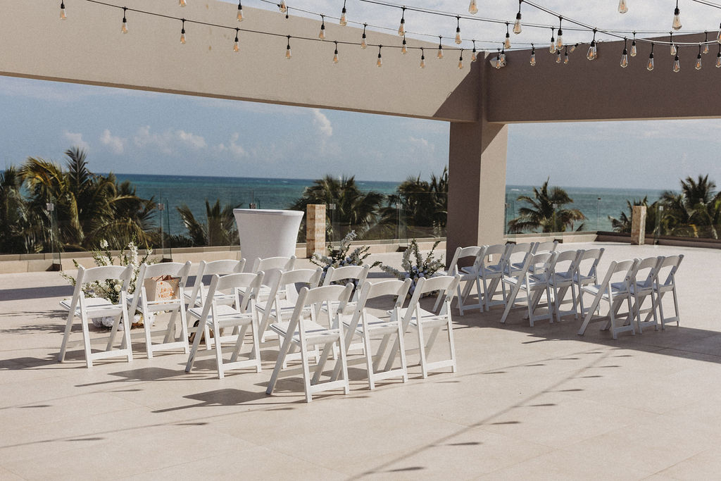 beachfront wedding ceremony set up