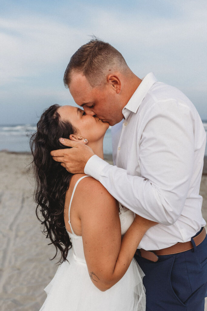 romantic bride and groom photo during their California elopement at the beach