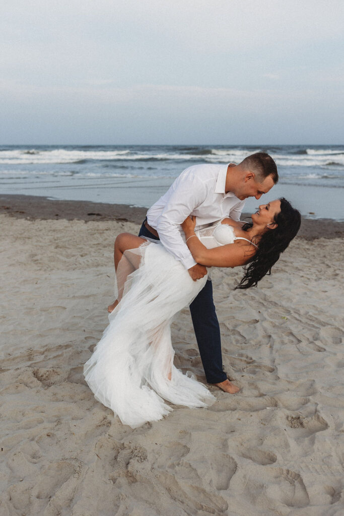 romantic bride and groom photo during their California elopement at the beach