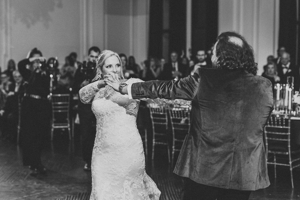 bride and groom first dance during their wedding reception at the downtown club in philadelphia