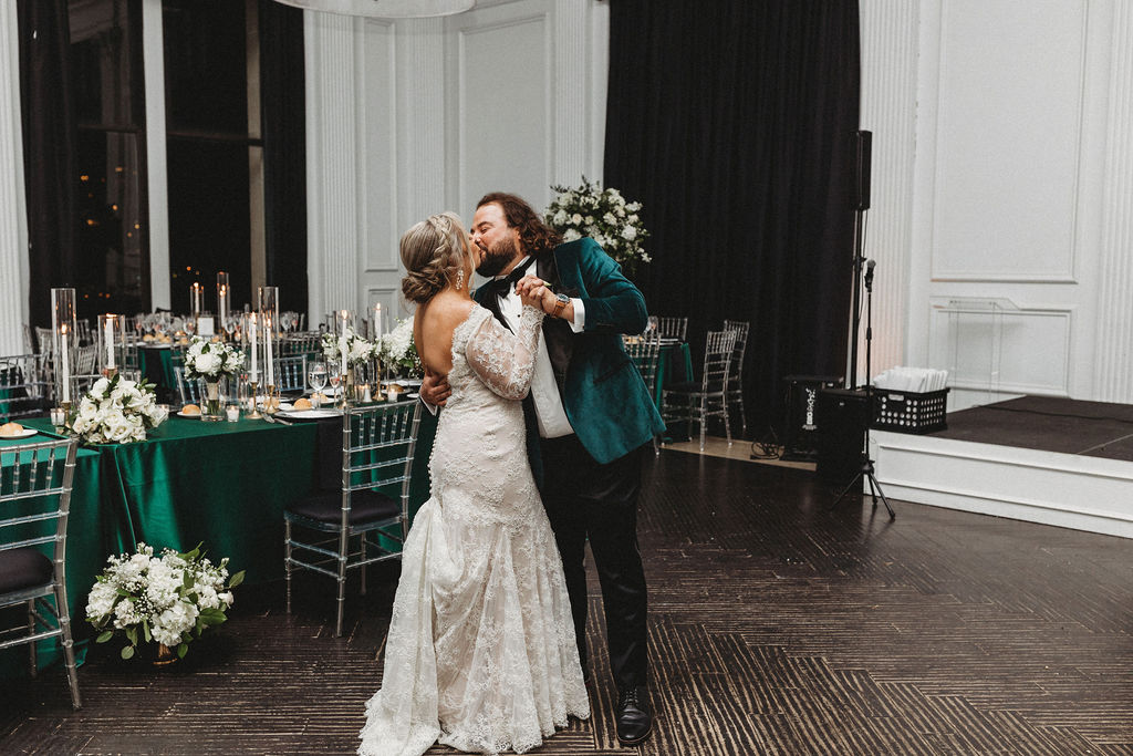 bride and groom first dance during their wedding reception at the downtown club in philadelphia