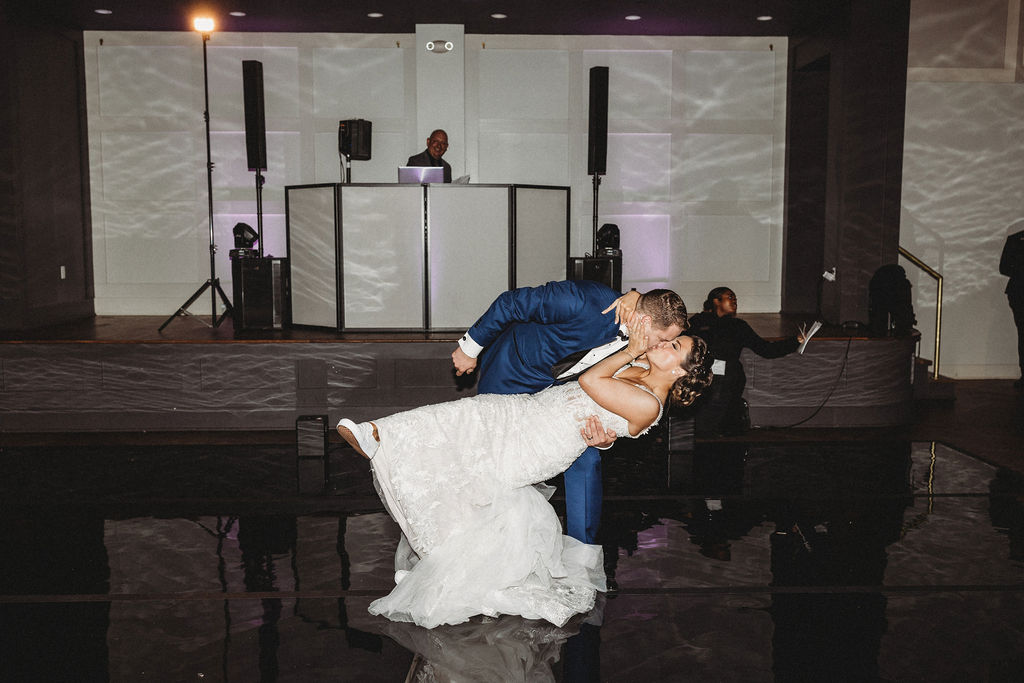 bride and groom first dance during the reception at the lucy by cescaphe, a philadelphia wedding venue